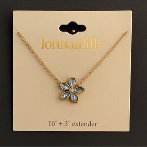Lonna & Lilly Gold Blue Crystal Flower Pendant Necklace for Repair NWT